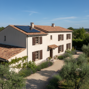 Maison provençale équipée de panneaux solaires photovoltaïques sur le toit, installés par KHELIOS à Alès et Salon-de-Provence.
